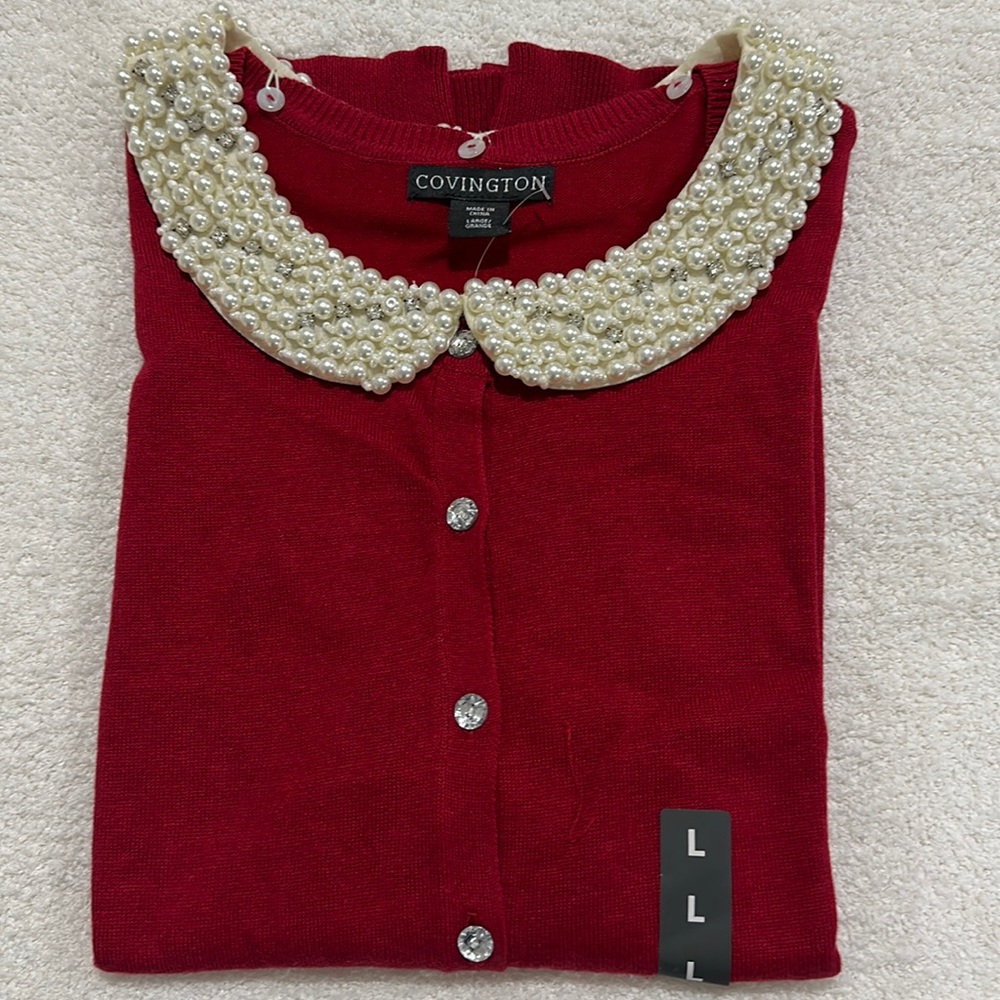 Missy Holiday Sweater Peter Pan Cardigan 3/4 Sleeves